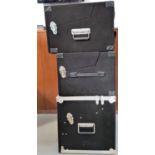 THREE FELT COVERED BOXES FOR DJ EQUIPMENT 36cm x 52cm x 51cm, 34cm x 52cm x 44.5cm and 49cm x 51.5cm