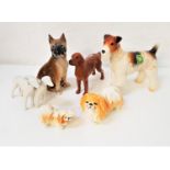 SIX VARIOUS CERAMIC DOG ORNAMENTS including a Beswick red setter marked 'CH. Sugar of Wendover', a