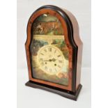 BURR WALNUT ARCHED MANTLE CLOCK the circular printed face with Roman numerals and an eight day