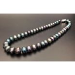 GRADUATED BLACK FRESHWATER PEARL NECKLACE with magnetic clasp, approximately 42cm long