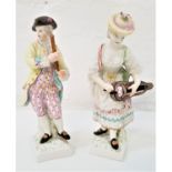 PAIR OF BERLIN KPM FIGURINES depicting a male and female musician, 15.5cm and 16cm high (2)