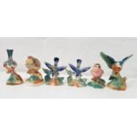 SIX CAMPSIE WARE LUSTRE FIGURINES including two blue tits, a thrush and three various robins (6)