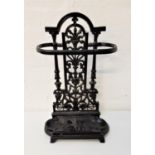 COALBROOKDALE STYLE METAL STICK STAND with an arched pierced back with hoop front, above a removable