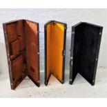THREE HARD SHELL INSTRUMENT CASES two with fitted faux fur interiors for guitars; and another