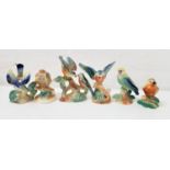 SIX CAMPSIE WARE LUSTRE FIGURINES including a thrush, robin, blue tit, budgie and other birds (6)