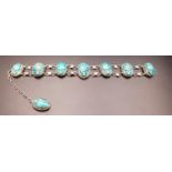 TURQUOISE GLAZED SCARAB BEETLE BRACELET the necklace with eight scarabs, all with incised detail