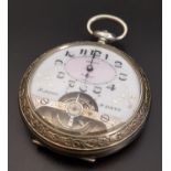 BENNET EIGHT DAY POCKET WATCH with a circular enamel dial and oval face with Arabic numerals above a