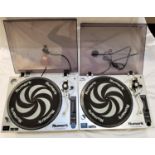 TWO NUMARK TT-1510 BELT DRIVE TURNTABLES in silver, both with tonearm counterweights