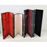 FOUR HARD SHELL INSTRUMENT CASES three with fitted faux fur interiors for guitars; and a smaller