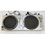 TWO STANTON STR8-20 PROFESSIONAL TURNTABLES in silver, both with tonearm counterweights