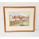 JEAN FORD St. Monans harbour, watercolour and pastel, signed and label to verso, 22.5cm x 32.5cm