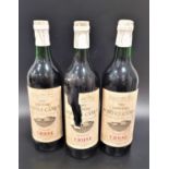 CHATEAU PONTET CANET 1967 three bottles of Pauillac Red Bordeaux wine. produced by Cruse & Fils