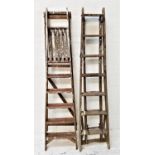 VINTAGE A FRAME WOODEN STEP LADDER with five treads and a slatted top tread, 199cm long, together