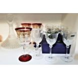 SELECTION OF GLASSWARE including a pair of RCR champagne flutes, boxed, six Durand wines with etched