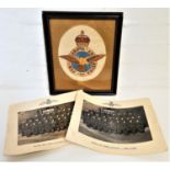 EMBROIDED RAF INSIGNA framed, together with two black and white RAF photographs from West Kirby