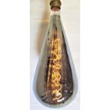 TWO LARGE FEATURE LIGHT BULBS of pear shape with a slivered finish and decorative spiral filament,