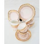 TAYLOR & KENT LONGTON TEA SERVICE with a white and pale pink ground with gilt highlights, comprising