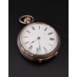 SILVER CASED POCKET WATCH the silvered dial with engraved decoration and subsidiary seconds dial,