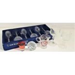 MIXED LOT OF GLASSWARE including a boxed set of six wine glasses, a Masonic wine glass with etched