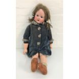 LARGE ARMAND MARSEILLES BISQUE HEAD DOLL marked 390 and A15M, with open eyes and mouth,