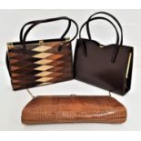 THREE VINTAGE HANDBAGS comprising a snakeskin example with patchwork decoration, maker Golden arrow;