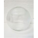 LARGE BULBOUS GLASS SHADE of ribbed form, 31cm high