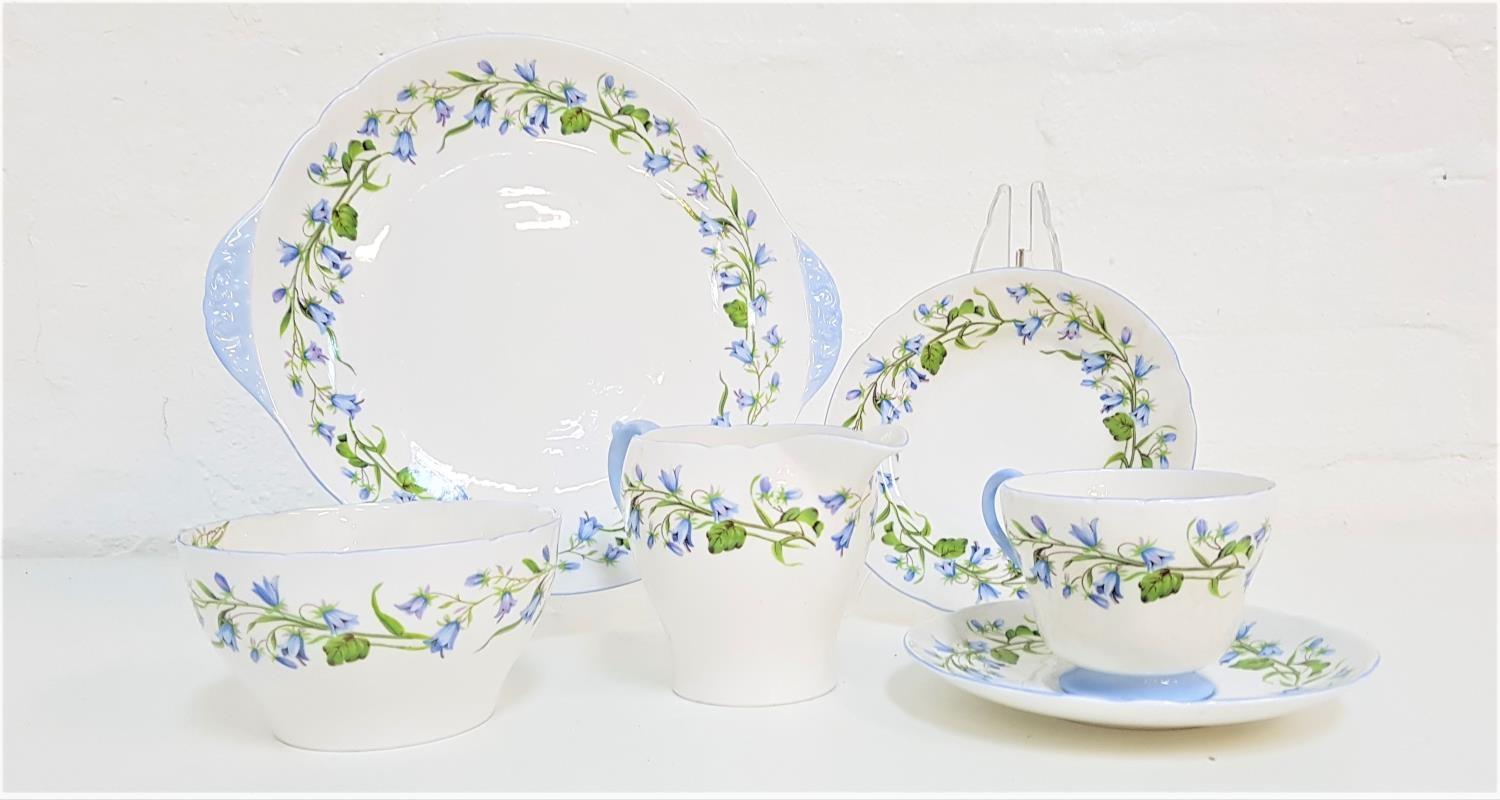SHELLEY 'HAREBELL' PATTERN EAT SET decorated with harebells on a white ground, comprising six