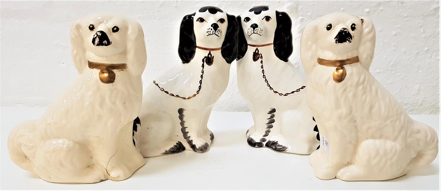 TWO PAIRS OF WALLY DOGS one cream ground with gold collars, 21cm high, the other black and white,