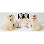 TWO PAIRS OF WALLY DOGS one cream ground with gold collars, 21cm high, the other black and white,
