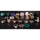 SELECTION OF SILVER AND OTHER RINGS including enamel and stone set examples, one box