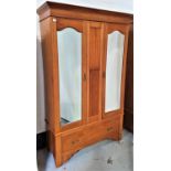 EDWARDIAN MAHOGANY AND INLAID WARDROBE with a moulded pediment above a central double panel