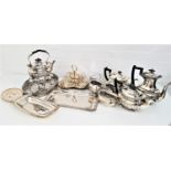 LARGE SELECTION OF SILVER PLATE including a Walker & Hall tea and coffee set comprising a spirit