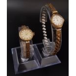 TWO LADIES NINE CARAT GOLD CASED WRISTWATCHES the Walker example on on nine carat gold strap, the