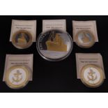 FOUR SHIPS THAT MADE HISTORY PROOF COINS comprising Cutty Sark, two RMS Titanic, HMS Victory; and