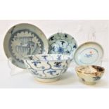 TEK SING PORCELAIN comprising a bowl, three varying size shallow bowls and a tea bowl, with Nagel