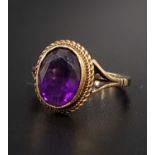 AMETHYST SINGLE STONE RING the oval cut amethyst approximately 2cts, on nine carat gold shank,