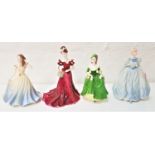 FOUR COALPORT FIGURINES comprising Ladies Of Fashion Jenny, 22.5cm high, Jean, 19.5cm high and