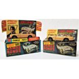 TWO VINTAGE CORGI 261 JAMES BOND ASTON MARTIN DB5s both with gold paintwork and boxed, one with
