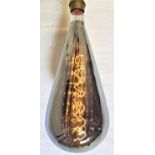 TWO LARGE FEATURE LIGHT BULBS of pear shape with a silvered finish and decorative spiral filament,