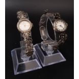 TWO LADIES SILVER COCKTAIL WATCHES one with marcasite detail and the other with a scroll decorated