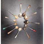 SELECTION OF VICTORIAN AND LATER SILVER SALT SPOONS of various designs and ages, including one