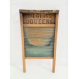 THE GLASS QUEEN WASH BOARD in a pine frame with a serrated glass panel, 59.5cm long