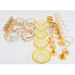 SELECTION OF 1950/60s DECORATIVE GLASSWARE including six floral decorated dessert bowls with gilt