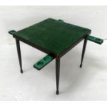 HAXYES FOLDING BRIDGE TABLE with baize top, on tapering supports with integrated bakelite ashtray