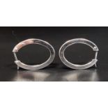 NINE CARAT WHITE GOLD HOOP EARRINGS of oval form, approximately 2.5cm high and total weight 2.8