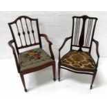 EDWARDIAN ROSEWOOD PARLOUR CHAIR with a shaped top rail above a central splat, with outswept arms