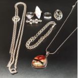 GOOD SELECTION OF SILVER JEWELLERY comprising a Bolo tie style necklace; crystal, CZ and mother of