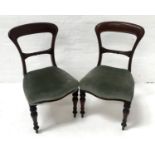 PAIR OF VICTORIAN MAHOGANY BALLON BACK DINING CHAIRS with stuffover shaped seats, standing on turned