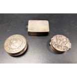 TWO SILVER PILL BOXES AND A VESTA the vesta of plain rectangular form, Birmingham 1886; the two