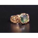 19th CENTURY GREEN GEM SET SINGLE STONE RING possibly tourmaline, on unmarked high carat gold